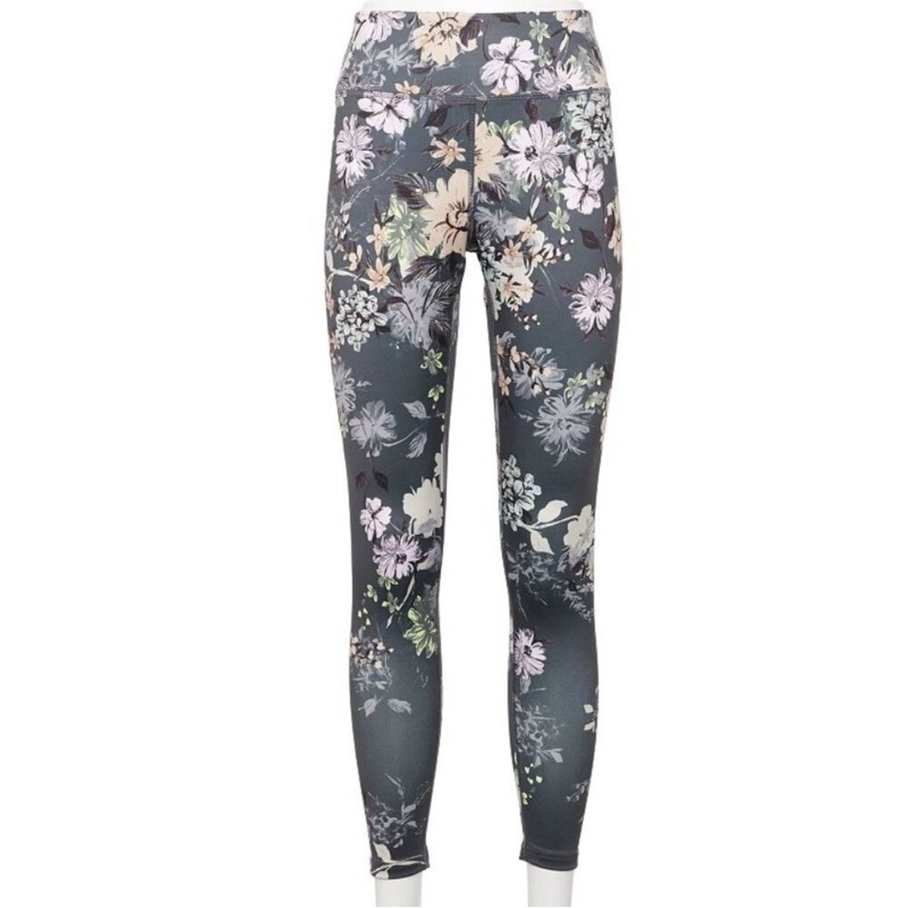 4/$25 NEW Tek Gear High Rise Legging Grey Floral Sz L